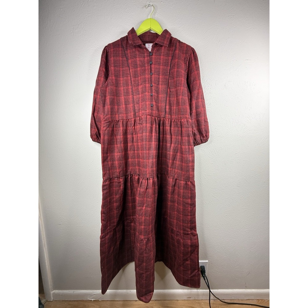Victoria Dunn Womens Stewart Tartan Plaid Maxi Dress Preppy Holiday Size XL Red